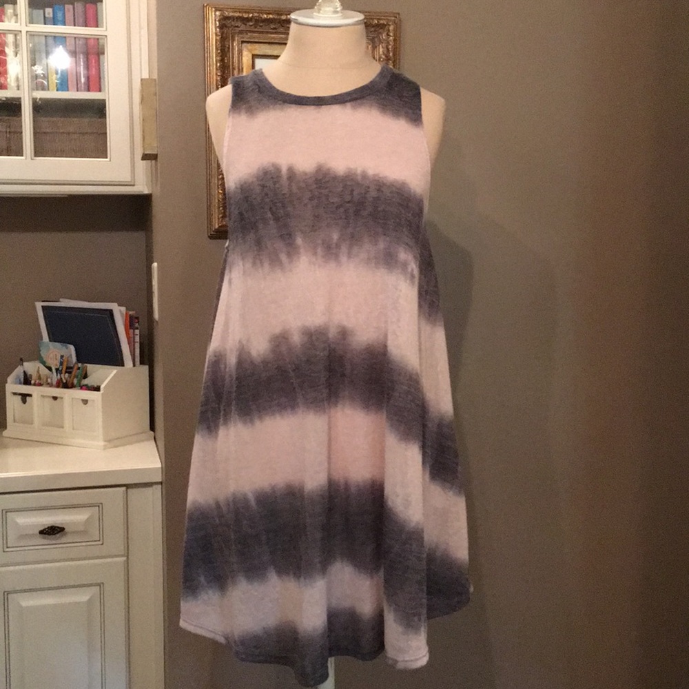 Audrey 3+1 tan and blue swing knit tunic